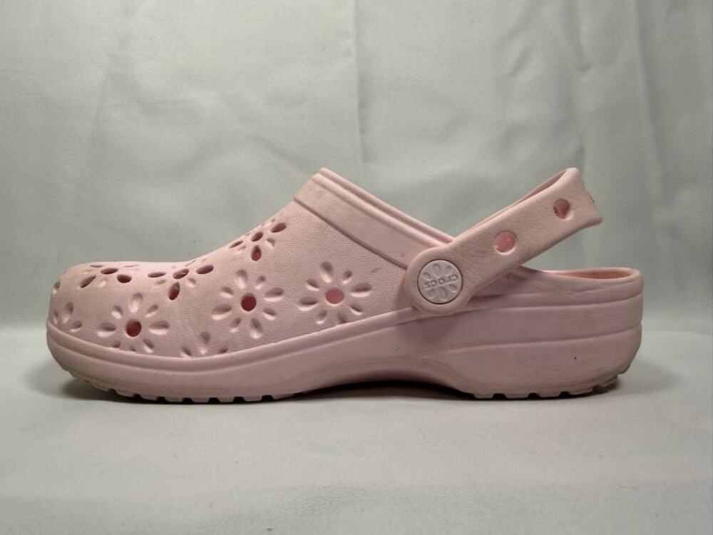 Crocs Kids Pink Floral Classic Clogs J5 Youth Slip-On Shoes Sandals